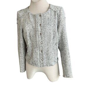 Eleven 22 Distressed Tweed Jacket Black White Military Style Size Large